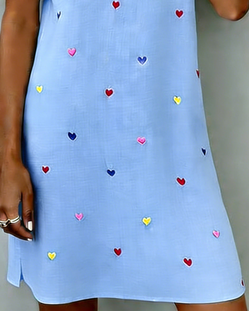 Vestito Colorato Stampa a Cuore con Scollo a V