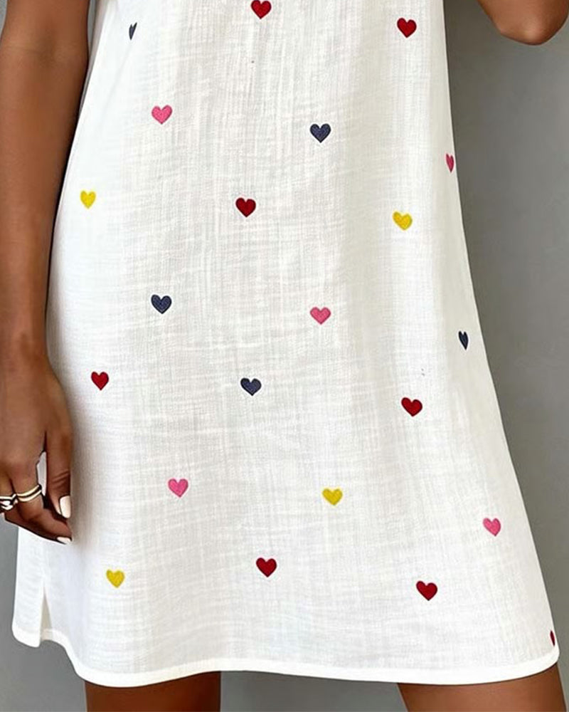 Vestito Colorato Stampa a Cuore con Scollo a V