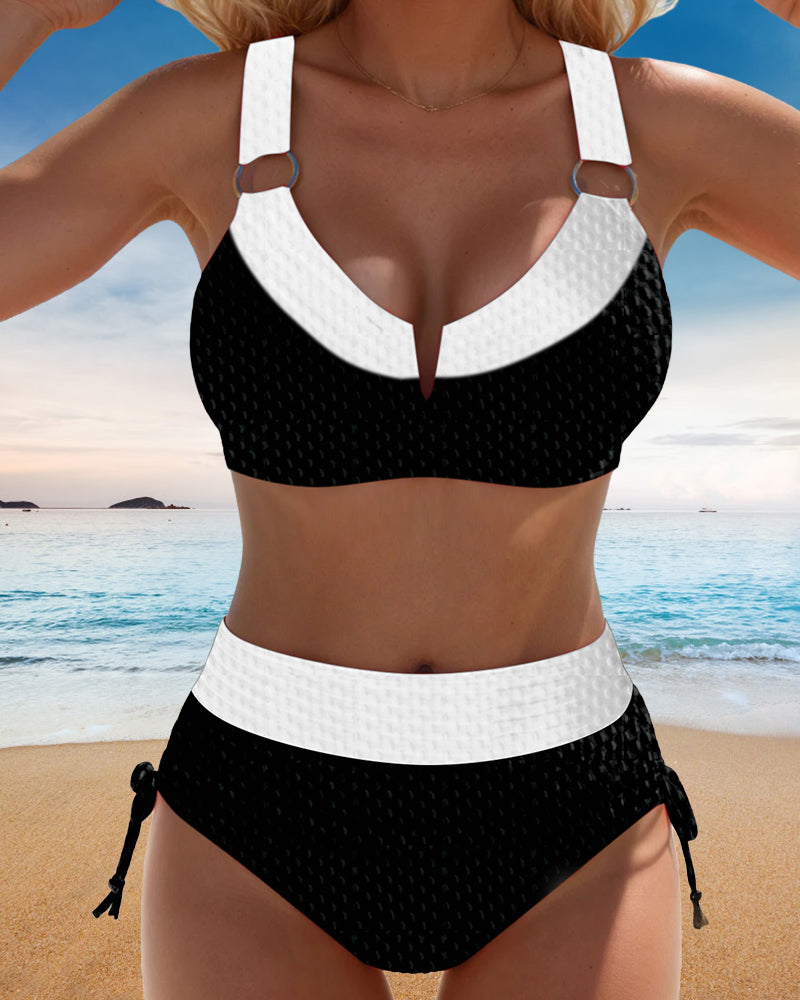 Bikini Bralette a Contrasto Vita Alta
