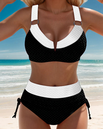 Bikini Bralette a Contrasto Vita Alta