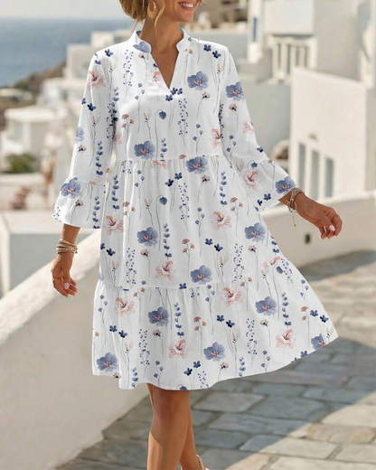 Vestito Scollo a V Stampa Floreale Midi