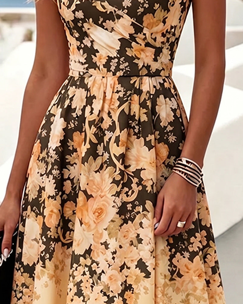 Vestito Senza Maniche Girocollo Vita Alta Stampato