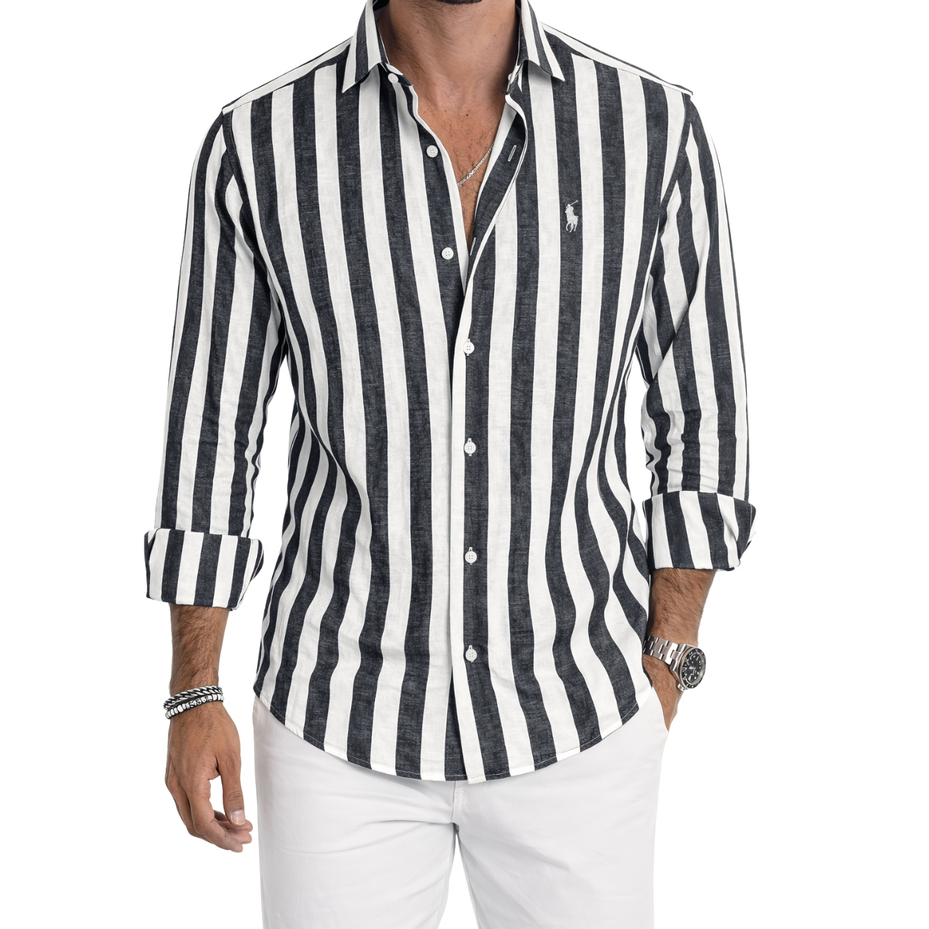 Camicia Casual a Righe Morbide — PREZZO DI LIQUIDAZIONE