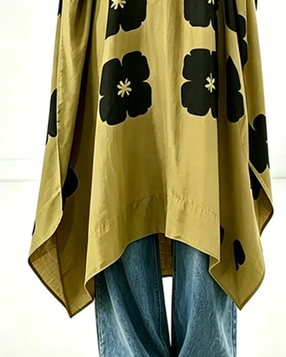 Vestito Stampato Scollo a V Manica a Pipistrello Taglio Morbido