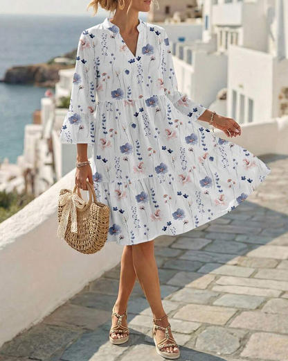 Vestito Scollo a V Stampa Floreale Midi