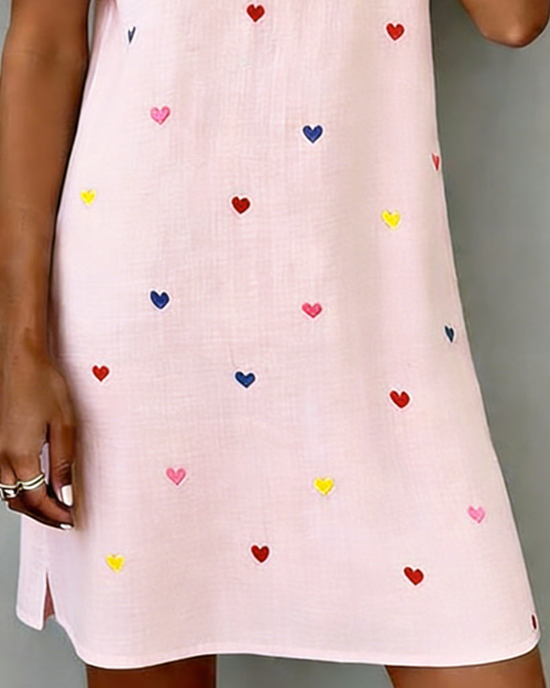 Vestito Colorato Stampa a Cuore con Scollo a V