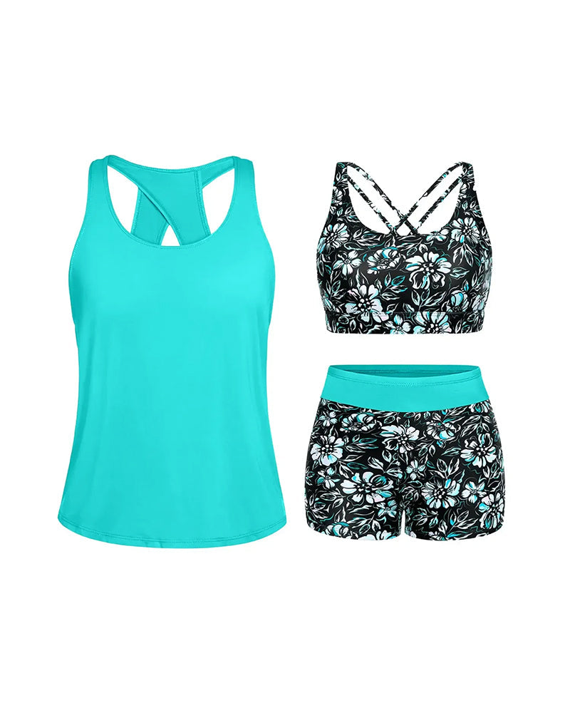 Tankini Stampa Floreale Tre Pezzi