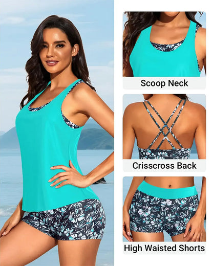 Tankini Stampa Floreale Tre Pezzi