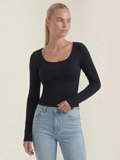 Marian Long-Sleeve Scoop-Neck Top