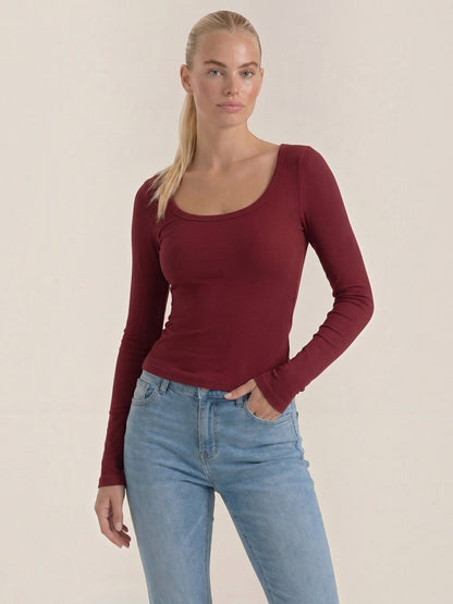 Marian Long-Sleeve Scoop-Neck Top