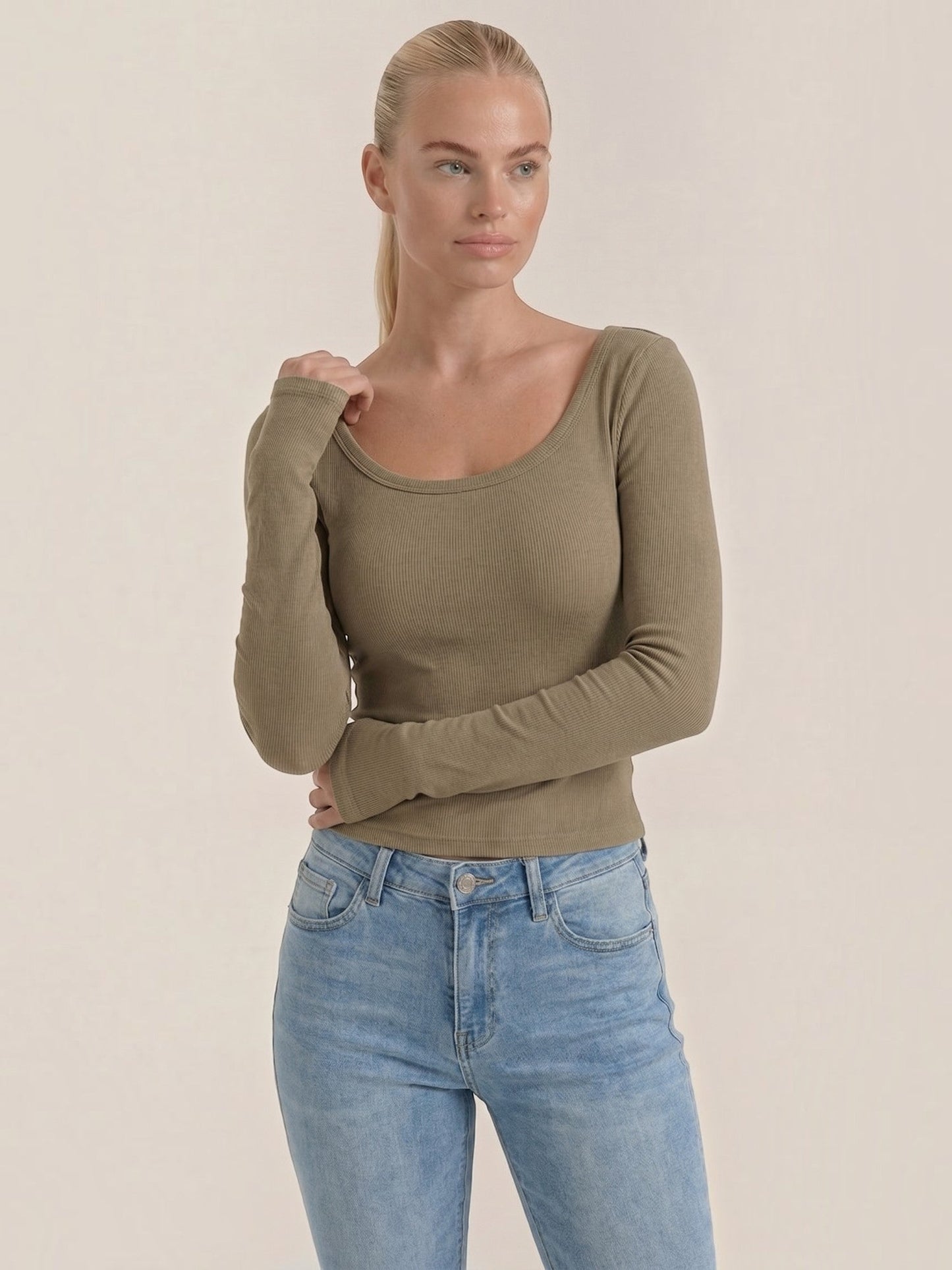 Marian Long-Sleeve Scoop-Neck Top
