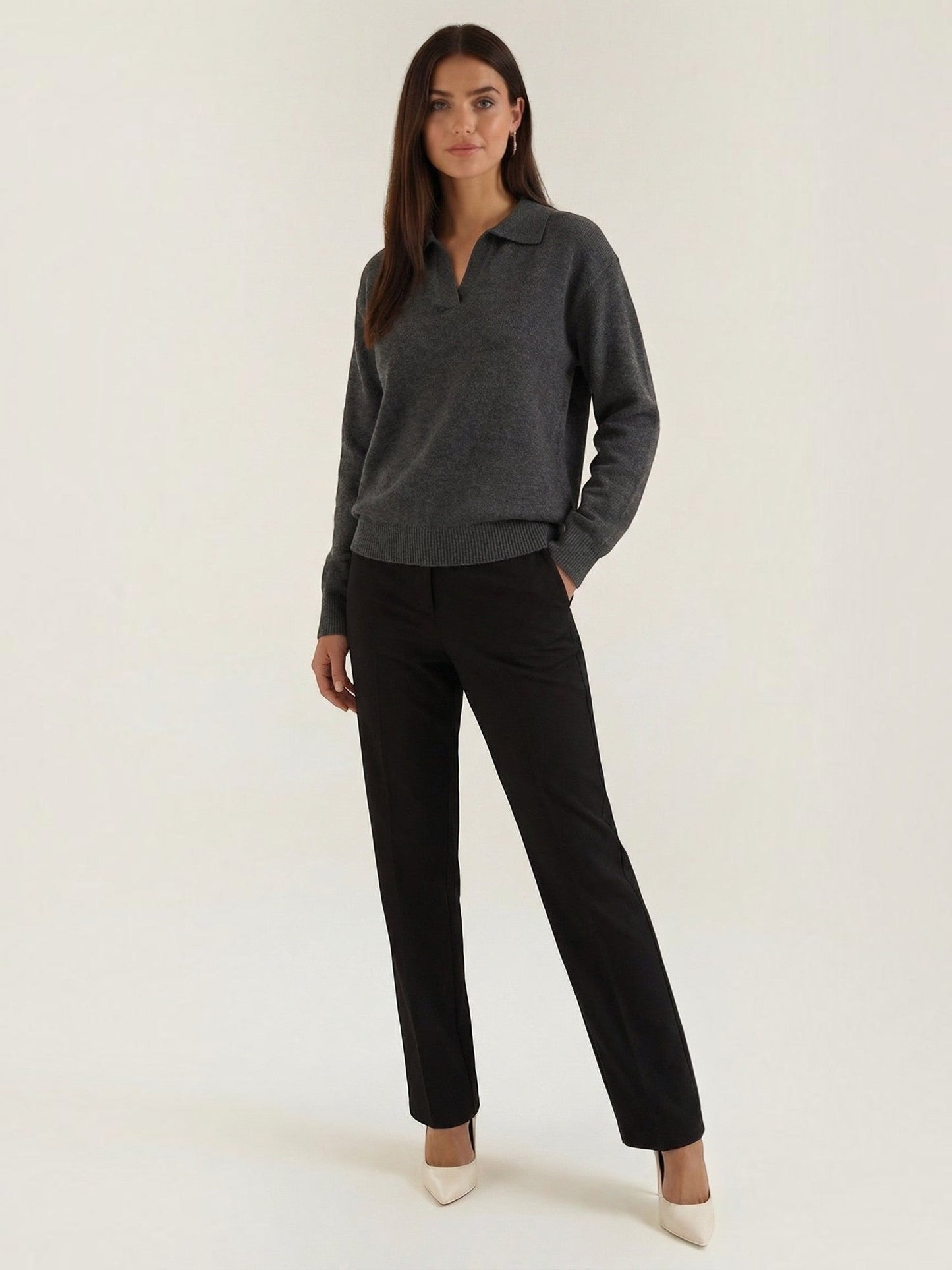 Knit Sweater with Polo Collar