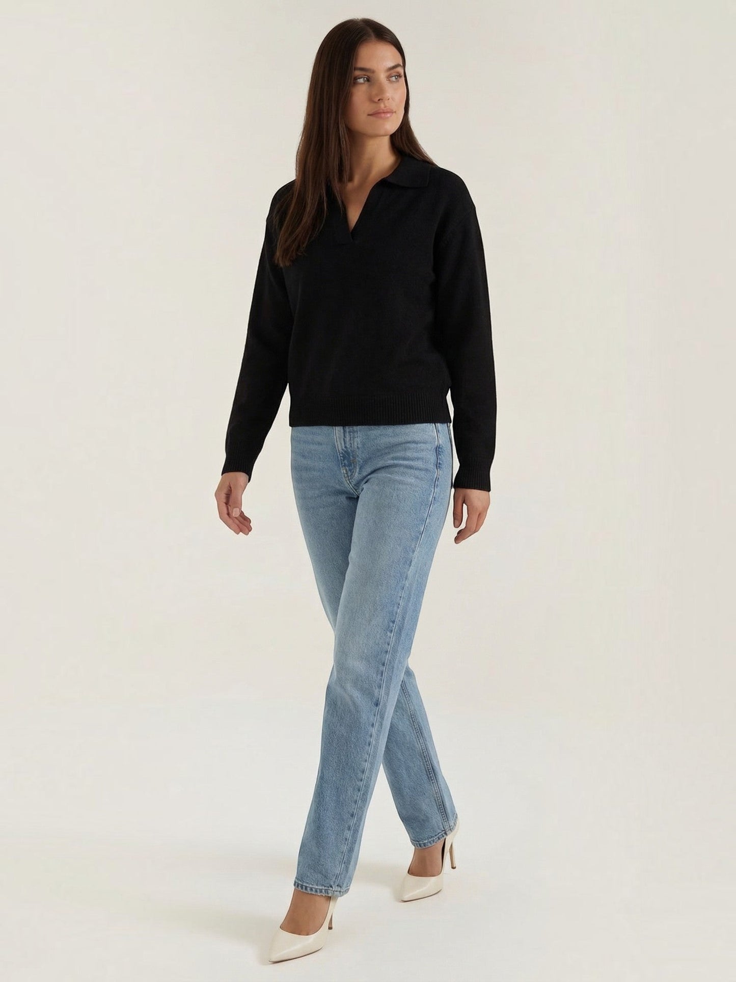 Knit Sweater with Polo Collar
