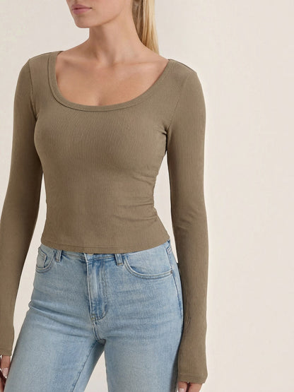 Marian Long-Sleeve Scoop-Neck Top