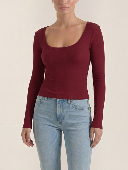 Marian Long-Sleeve Scoop-Neck Top