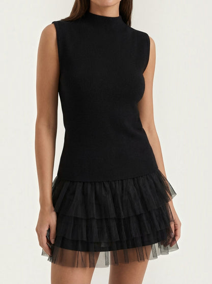 Nadia High-Neck Tulle Mini Dress