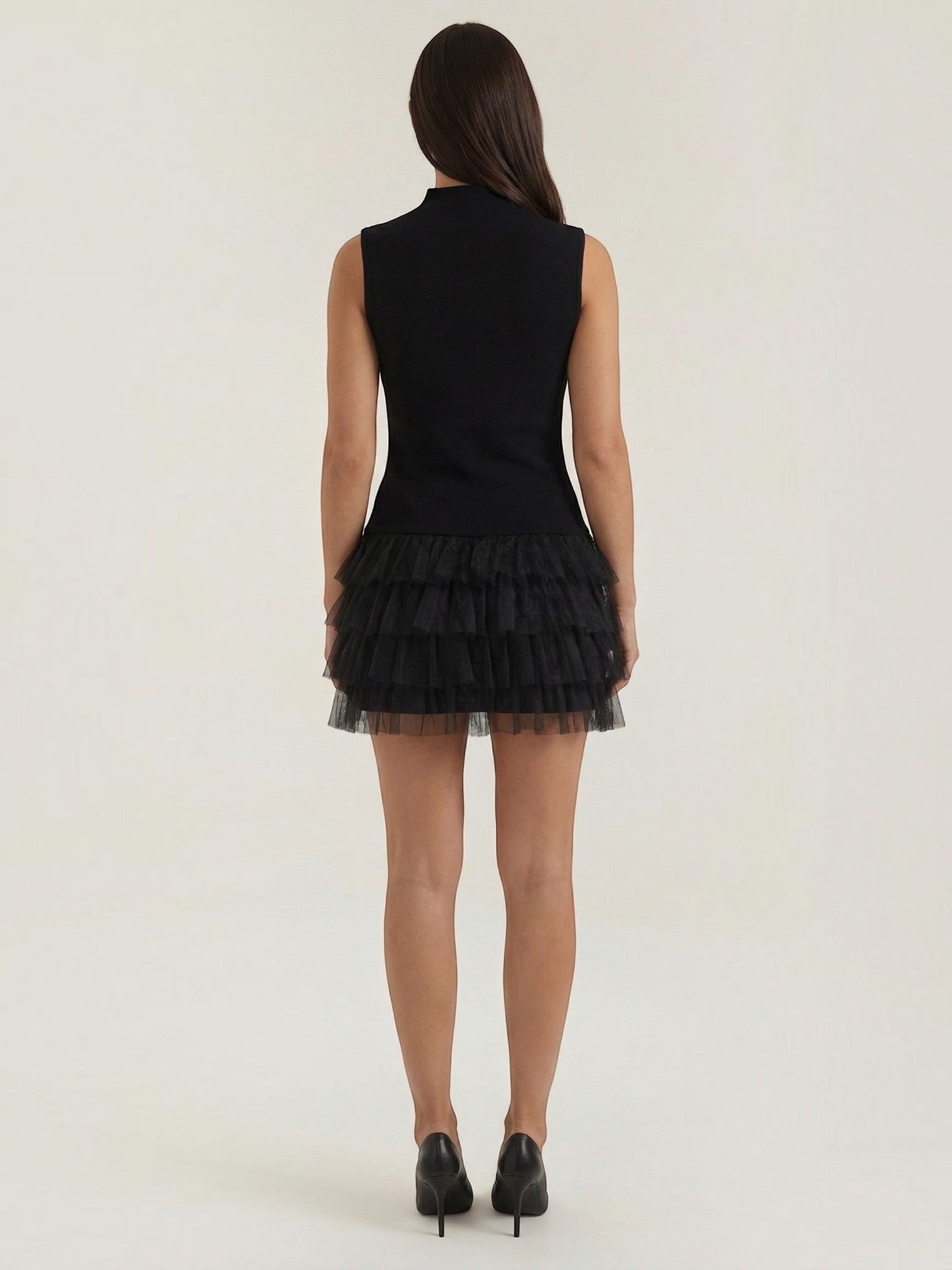 Nadia High-Neck Tulle Mini Dress