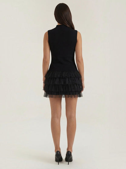 Nadia High-Neck Tulle Mini Dress